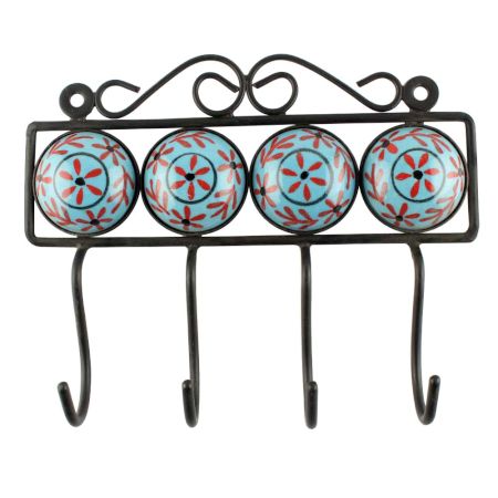 Turquoise Ceramic Floral Tiles Hooks 